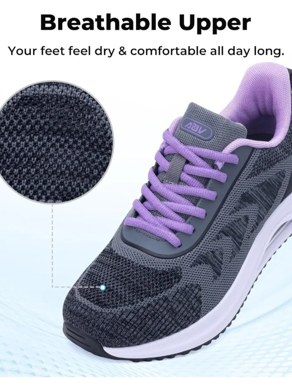Women's Grey Purple Arch Support Walking Shoes Plantar Fascistic Sneakers